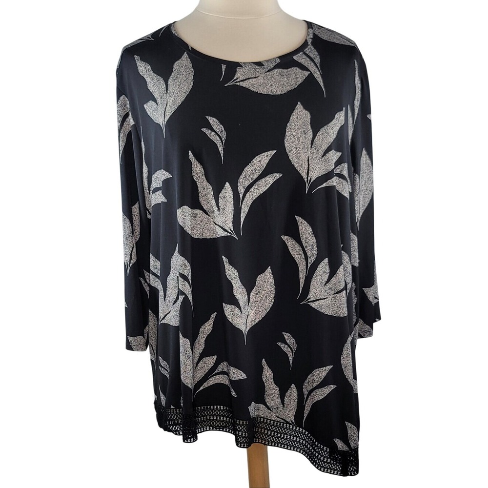 Catherines Any Wear Black Floral Print Long Sleeve Tunic Top